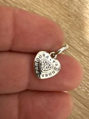 Pandora Silver Heart Charm with Pavé Center
